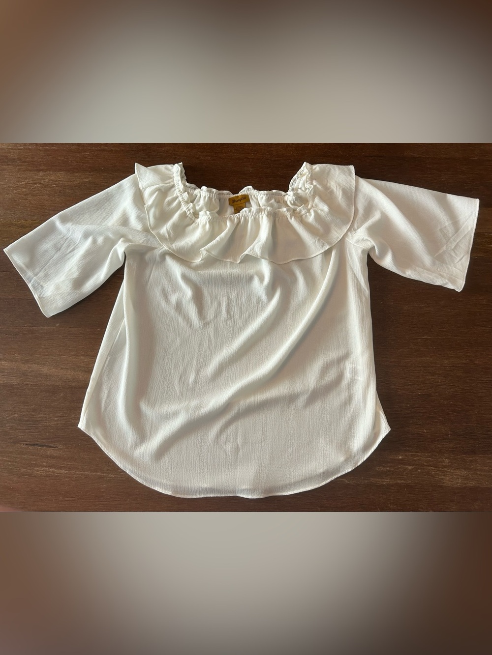 Wrangler White Ruffle Peasant Blouse XL Boho Western 3/4 Sleeve